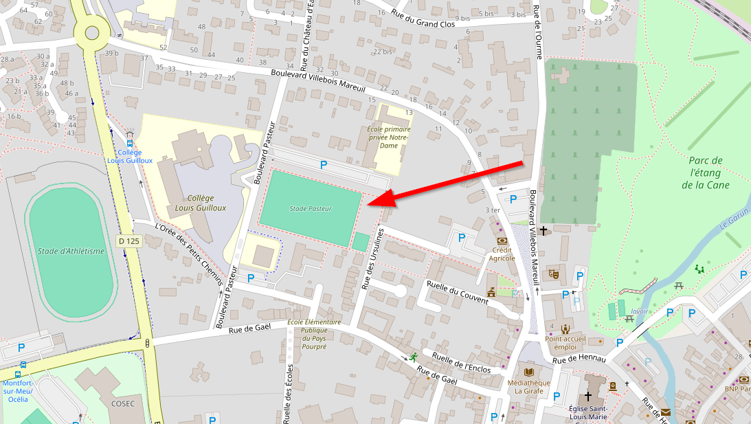 Carte de situation du stade pasteur